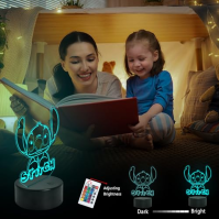 WYDCAA Stitch Lamp, Stitch Stuff - 3D akrylové LED 16 barev Touch Illusion noční světlo, noční lampičky do ložnice pro děti s dá